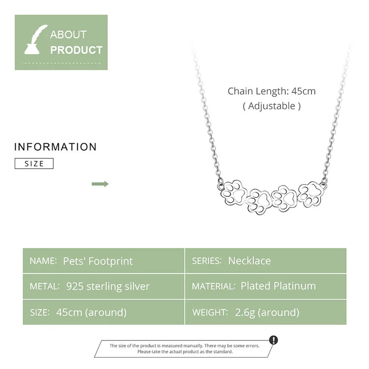 Dog and Cat Paw Silver Choker Necklace for Women 925 Sterling Silver Cat Pet Footprint Short Neckalces Accessories SCN346