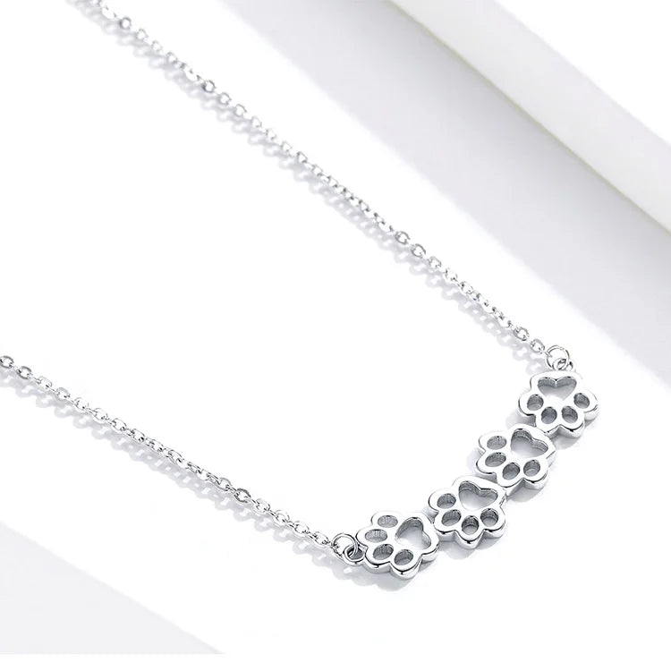Dog and Cat Paw Silver Choker Necklace for Women 925 Sterling Silver Cat Pet Footprint Short Neckalces Accessories SCN346