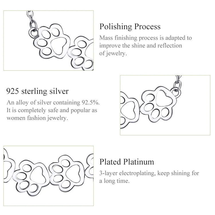 Dog and Cat Paw Silver Choker Necklace for Women 925 Sterling Silver Cat Pet Footprint Short Neckalces Accessories SCN346