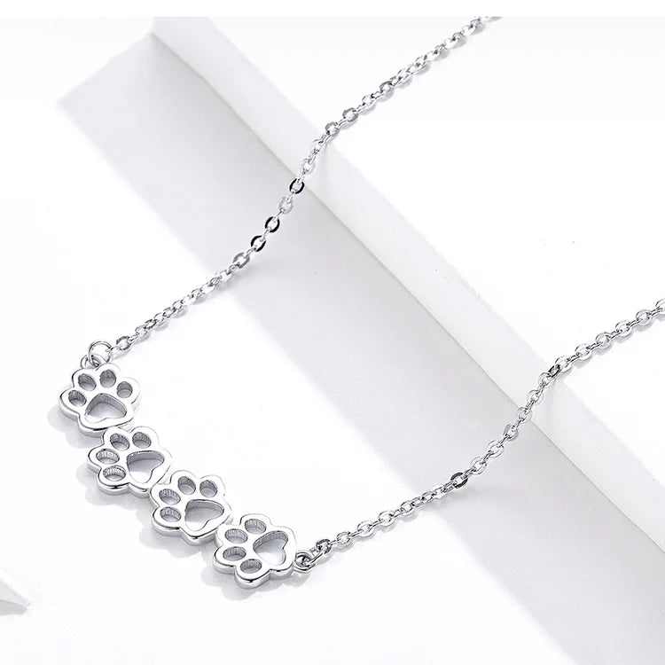 Dog and Cat Paw Silver Choker Necklace for Women 925 Sterling Silver Cat Pet Footprint Short Neckalces Accessories SCN346