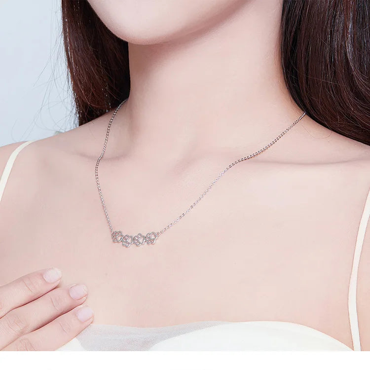 Dog and Cat Paw Silver Choker Necklace for Women 925 Sterling Silver Cat Pet Footprint Short Neckalces Accessories SCN346