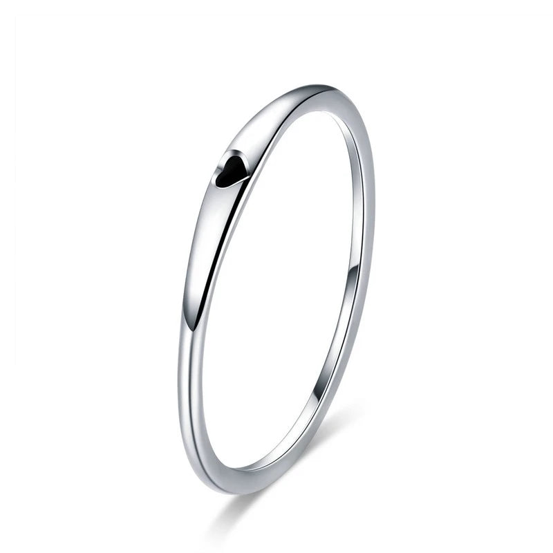 925 Sterling Silver Simple Carve Heart Wedding Band Stackable Promise Ring for Her 2 Colors Size 5-10