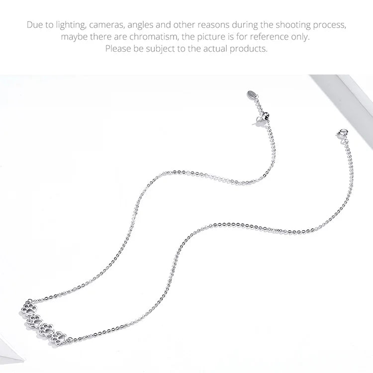 Dog and Cat Paw Silver Choker Necklace for Women 925 Sterling Silver Cat Pet Footprint Short Neckalces Accessories SCN346