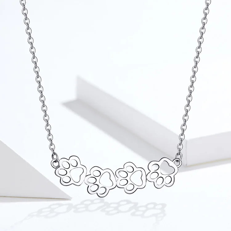 Dog and Cat Paw Silver Choker Necklace for Women 925 Sterling Silver Cat Pet Footprint Short Neckalces Accessories SCN346