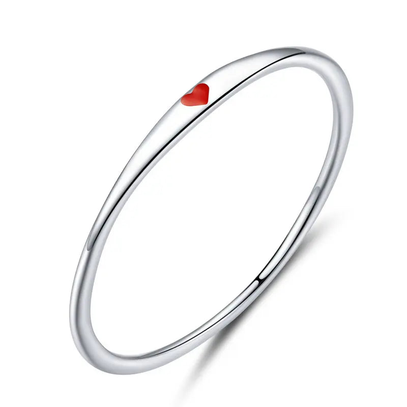 925 Sterling Silver Simple Carve Heart Wedding Band Stackable Promise Ring for Her 2 Colors Size 5-10