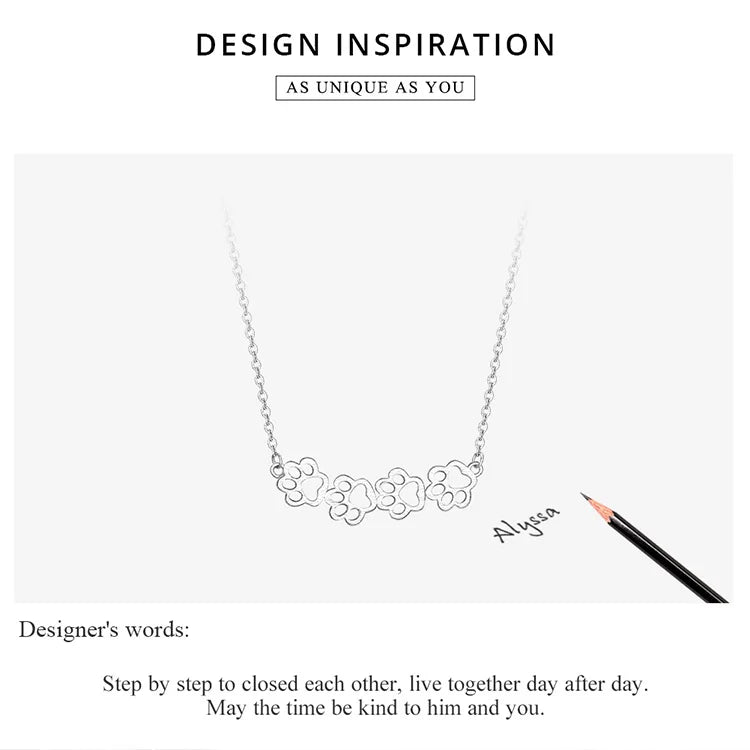 Dog and Cat Paw Silver Choker Necklace for Women 925 Sterling Silver Cat Pet Footprint Short Neckalces Accessories SCN346