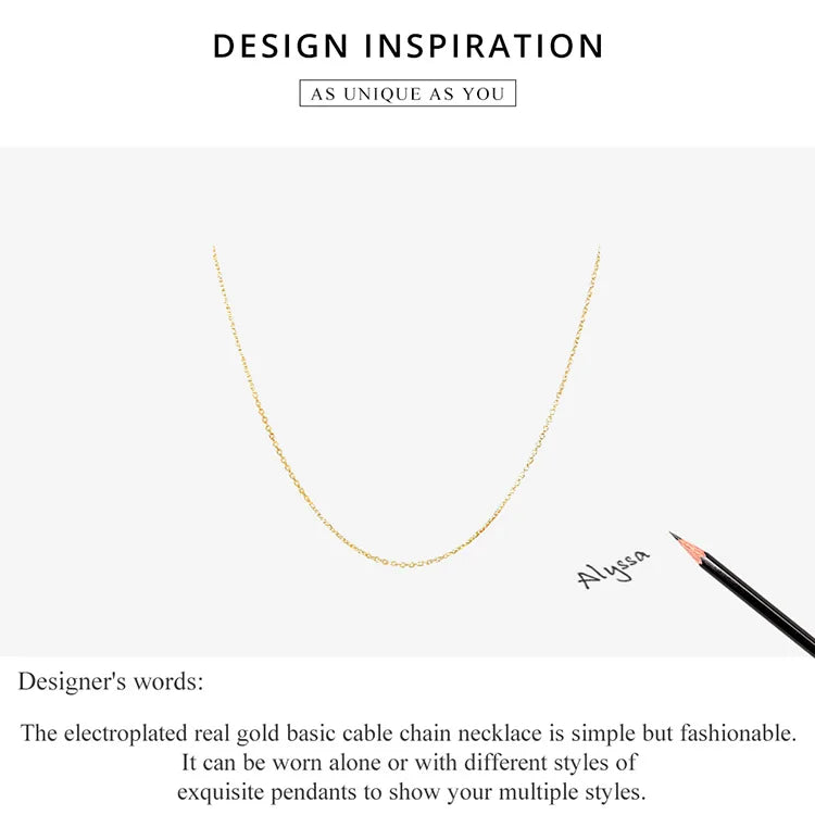 Classic Basic Chain 100% 925 Sterling Silver Lobster Clasp Adjustable Necklace Chain Fashion Jewelry for Women