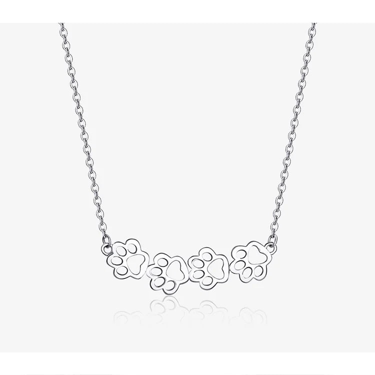 Dog and Cat Paw Silver Choker Necklace for Women 925 Sterling Silver Cat Pet Footprint Short Neckalces Accessories SCN346