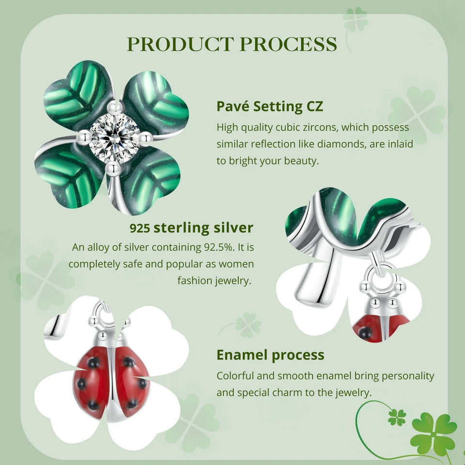 100%925 Sterling Silver Four-Leaf Clover Pendant Charm For Women Fit Bracelet DIY Necklace Jewelry Birthday Party Gift