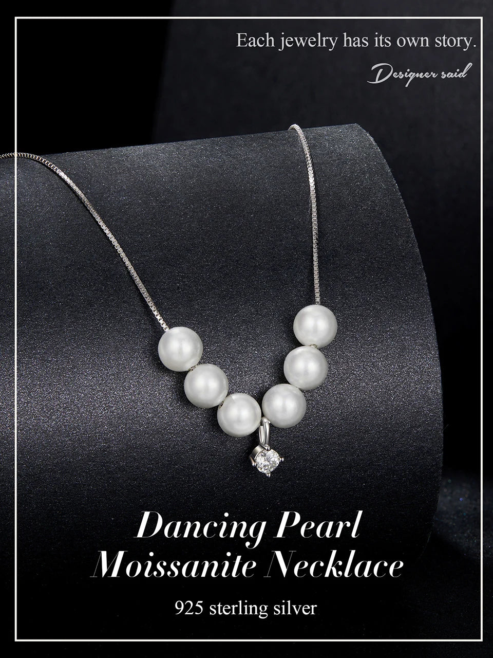 Elegant Moissanite Pearl Pendant Necklace For Women Wedding Party 925 Sterling Silver with White Gold Plating Jewelry