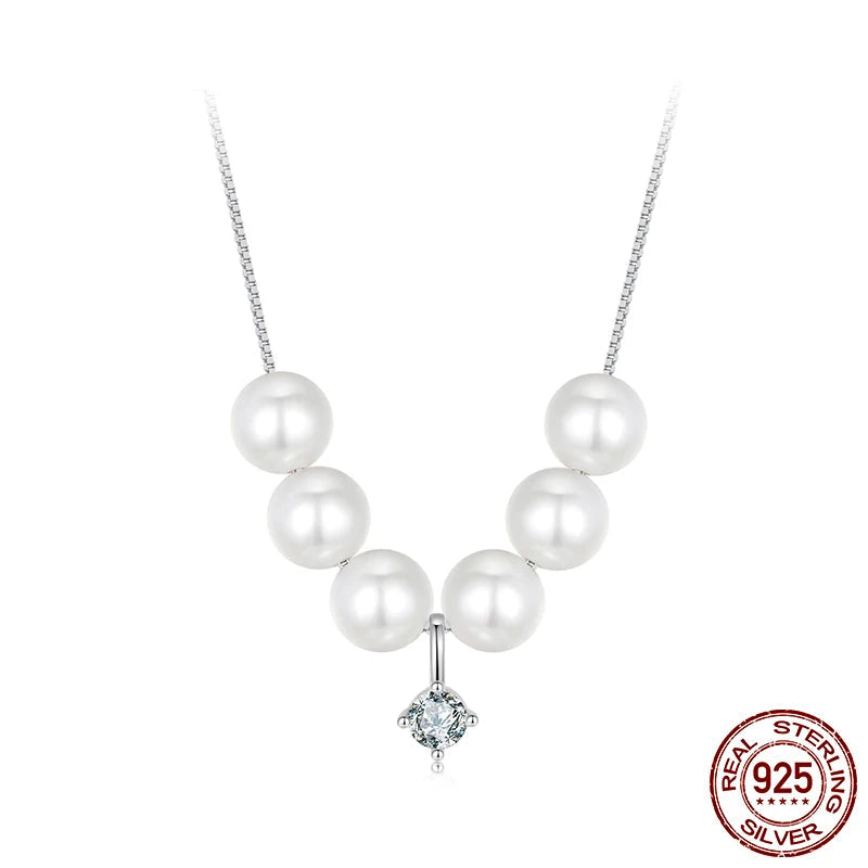 Elegant Moissanite Pearl Pendant Necklace For Women Wedding Party 925 Sterling Silver with White Gold Plating Jewelry