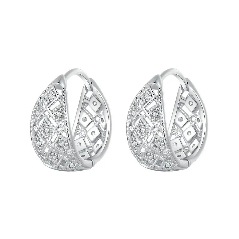 Hollow Lace Huggie Hoop Earrings 925 Sterling Silver CZ Hypoallergenic Ear Buckles for Women Jewelry Gift BSE1035