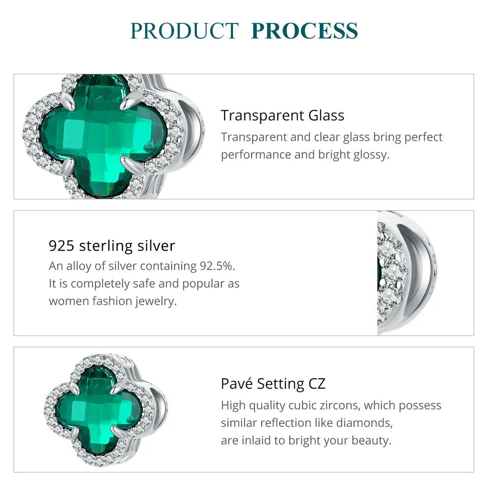100%925 Sterling Silver Four-Leaf Clover Pendant Charm For Women Fit Bracelet DIY Necklace Jewelry Birthday Party Gift