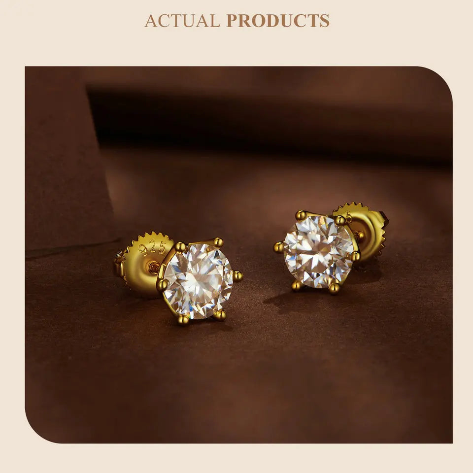 Moissanite Wedding Stud Earrings, White Gold Plated Brilliant Round Cut Lab Created Diamond 925 Silver Earrings for Women
