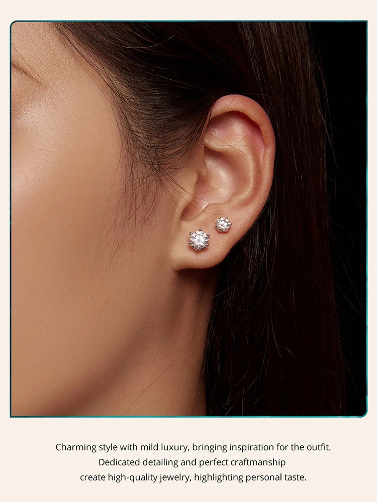 Moissanite Wedding Stud Earrings, White Gold Plated Brilliant Round Cut Lab Created Diamond 925 Silver Earrings for Women