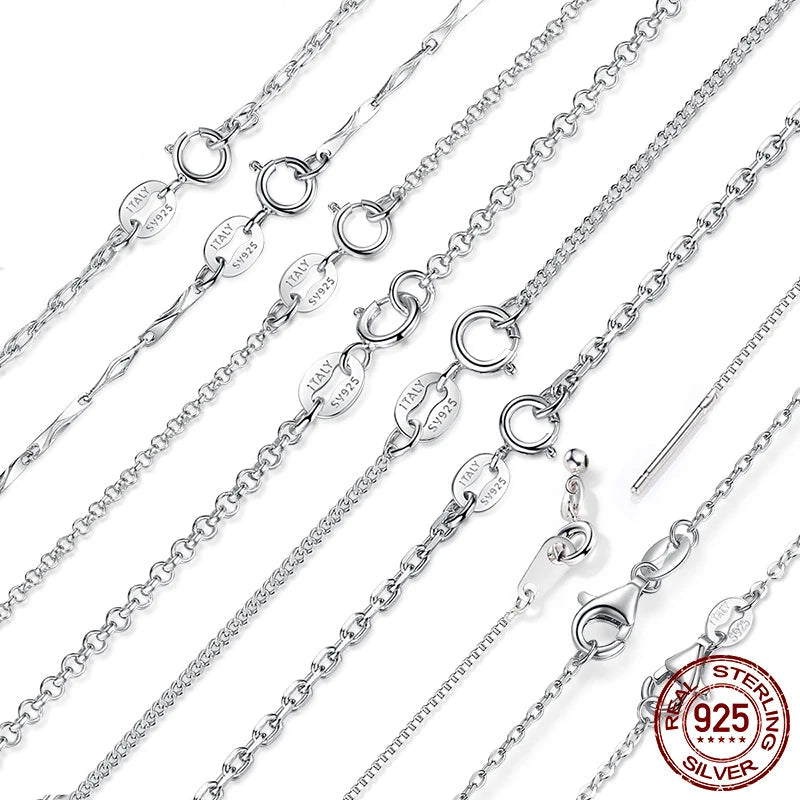 Classic Basic Chain 100% 925 Sterling Silver Lobster Clasp Adjustable Necklace Chain Fashion Jewelry for Women