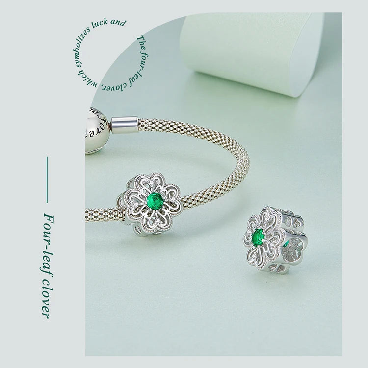 100%925 Sterling Silver Four-Leaf Clover Pendant Charm For Women Fit Bracelet DIY Necklace Jewelry Birthday Party Gift