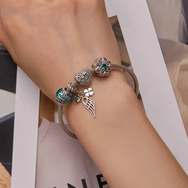 100%925 Sterling Silver Four-Leaf Clover Pendant Charm For Women Fit Bracelet DIY Necklace Jewelry Birthday Party Gift