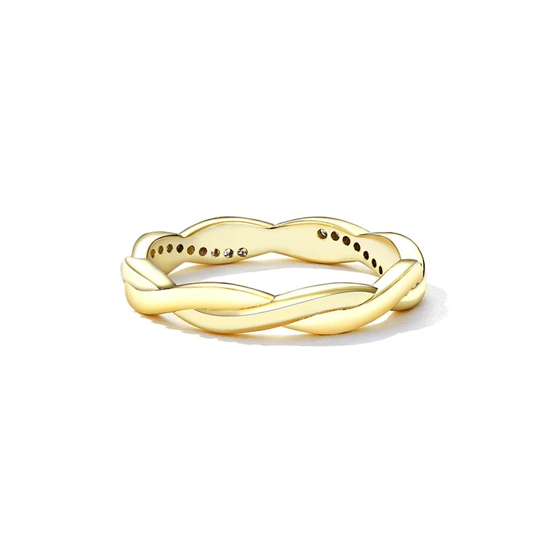 925 Sterling Silver Simple Twisted Ring 14K Gold Plated Cubic Zirconia Eternity Band for Women 3 Colors BSR248