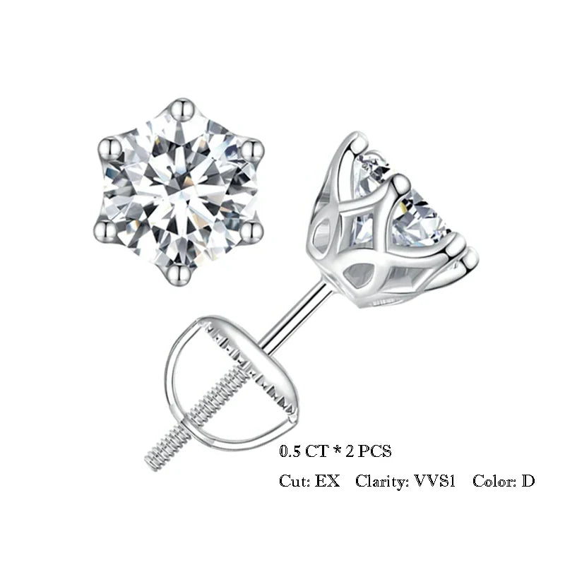 Moissanite Wedding Stud Earrings, White Gold Plated Brilliant Round Cut Lab Created Diamond 925 Silver Earrings for Women