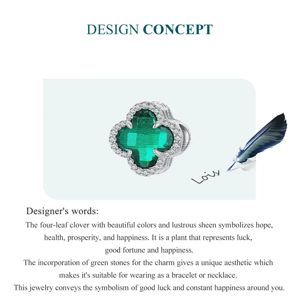 100%925 Sterling Silver Four-Leaf Clover Pendant Charm For Women Fit Bracelet DIY Necklace Jewelry Birthday Party Gift