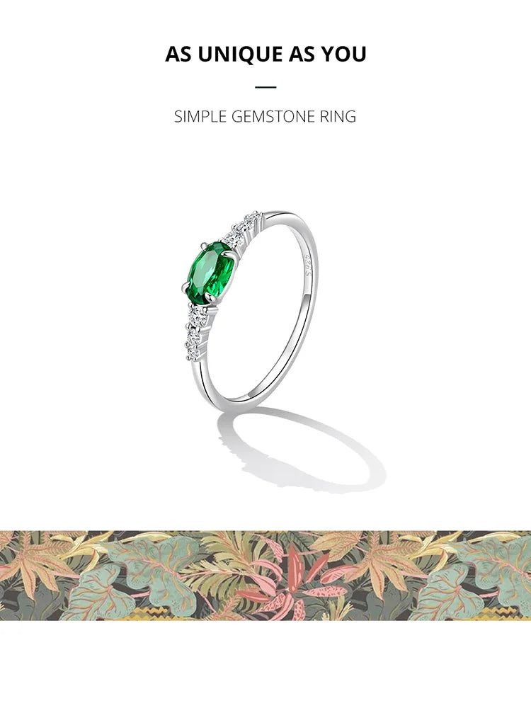 925 Sterling Silver Simple Gemstone Ring for Women Green Zirconium Ring Fine Jewelry Wedding Bridal Wedding Gift BSR265