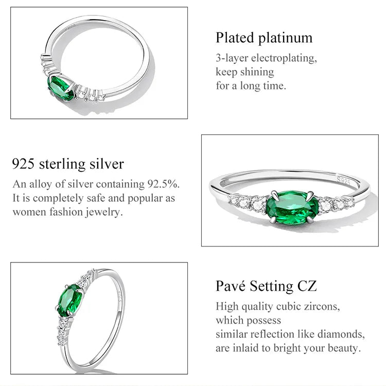 925 Sterling Silver Simple Gemstone Ring for Women Green Zirconium Ring Fine Jewelry Wedding Bridal Wedding Gift BSR265