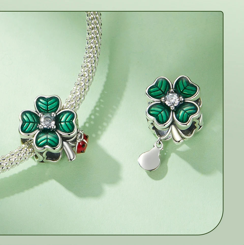 100%925 Sterling Silver Four-Leaf Clover Pendant Charm For Women Fit Bracelet DIY Necklace Jewelry Birthday Party Gift