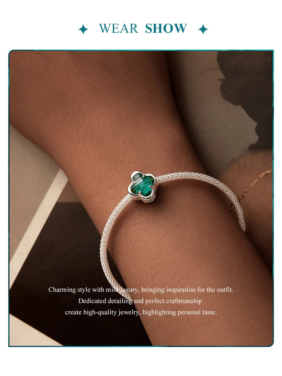 100%925 Sterling Silver Four-Leaf Clover Pendant Charm For Women Fit Bracelet DIY Necklace Jewelry Birthday Party Gift
