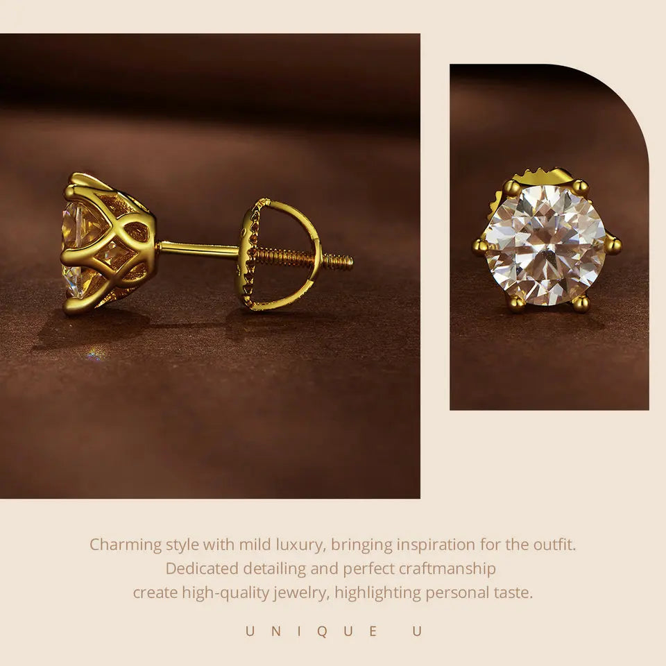 Moissanite Wedding Stud Earrings, White Gold Plated Brilliant Round Cut Lab Created Diamond 925 Silver Earrings for Women