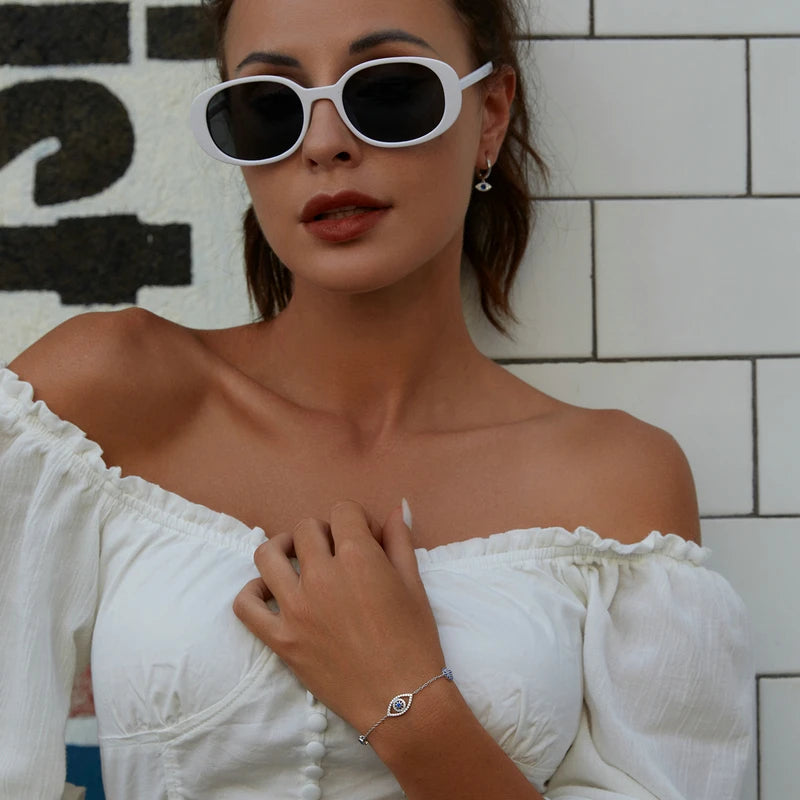 سوار عين الشر من الفضة الإسترلينية عيار 925 مرصع بالزركون الأزرق، سلسلة عين الحارس للنساء، هدية مجوهرات فاخرة SCB089