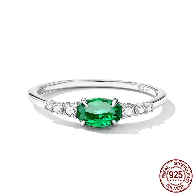 925 Sterling Silver Simple Gemstone Ring for Women Green Zirconium Ring Fine Jewelry Wedding Bridal Wedding Gift BSR265