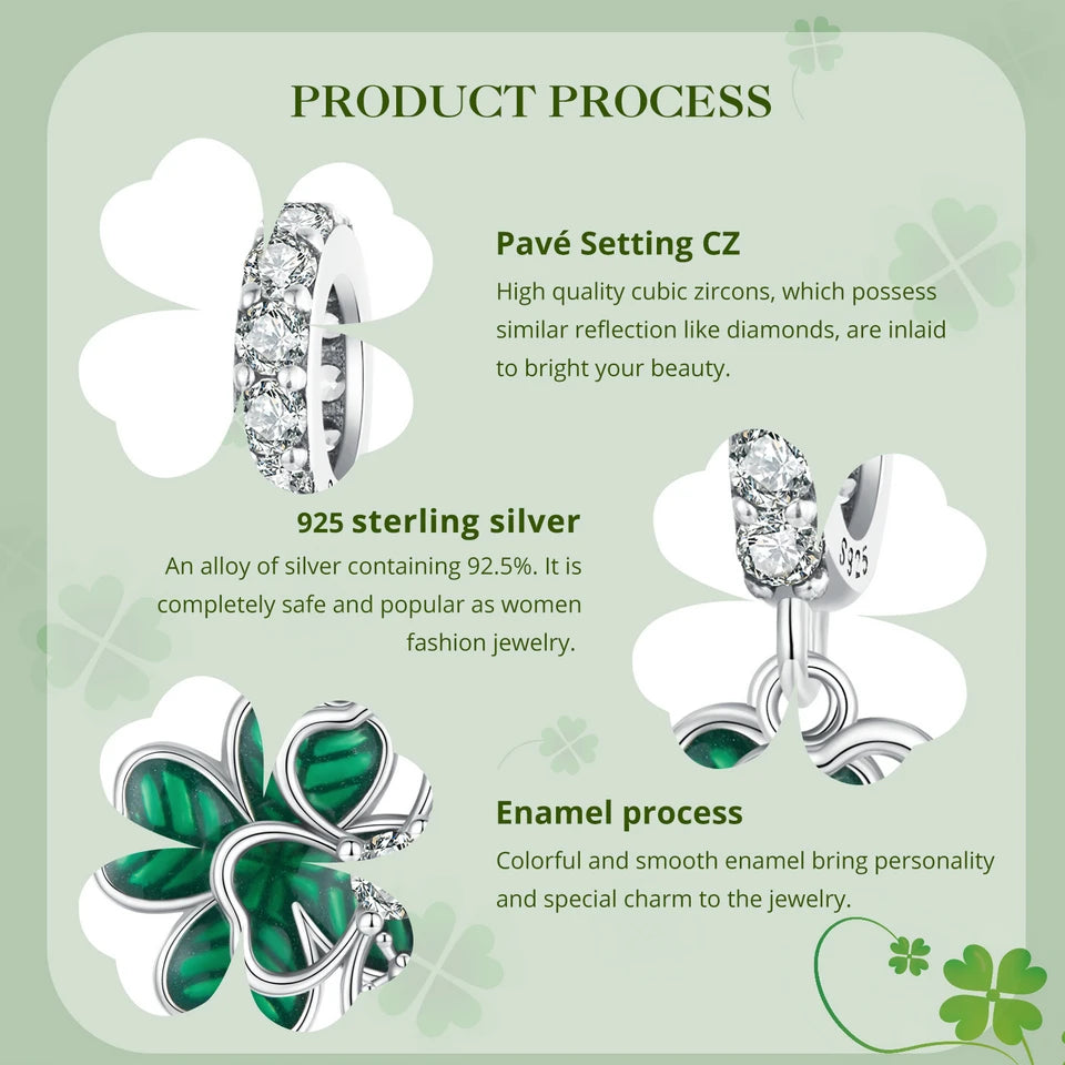 100%925 Sterling Silver Four-Leaf Clover Pendant Charm For Women Fit Bracelet DIY Necklace Jewelry Birthday Party Gift