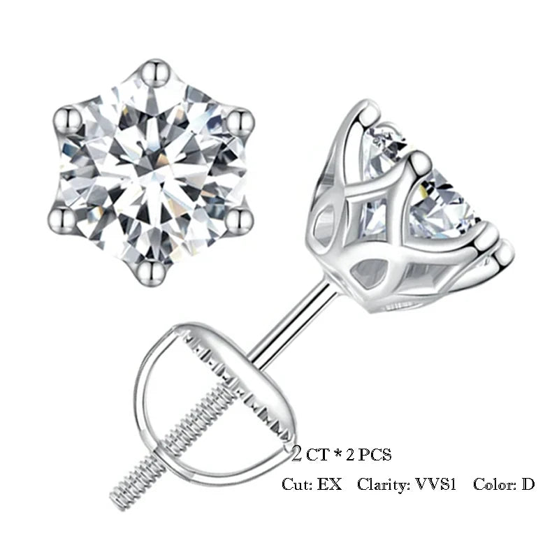 Moissanite Wedding Stud Earrings, White Gold Plated Brilliant Round Cut Lab Created Diamond 925 Silver Earrings for Women