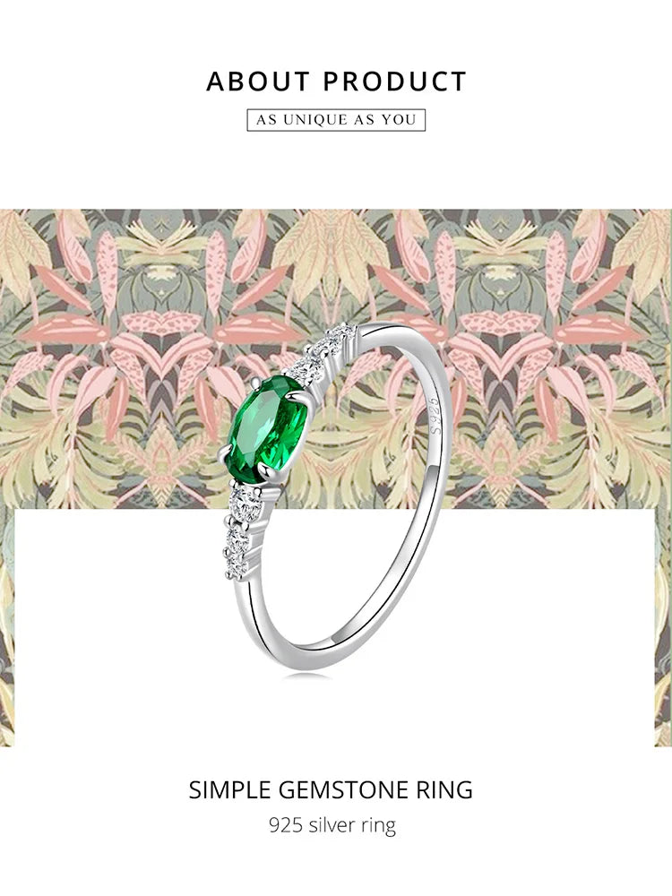 925 Sterling Silver Simple Gemstone Ring for Women Green Zirconium Ring Fine Jewelry Wedding Bridal Wedding Gift BSR265