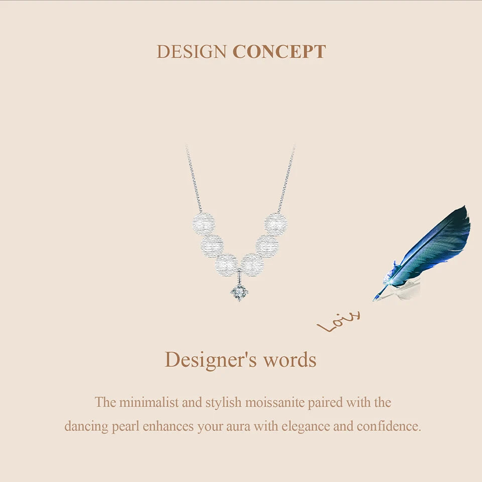 Elegant Moissanite Pearl Pendant Necklace For Women Wedding Party 925 Sterling Silver with White Gold Plating Jewelry