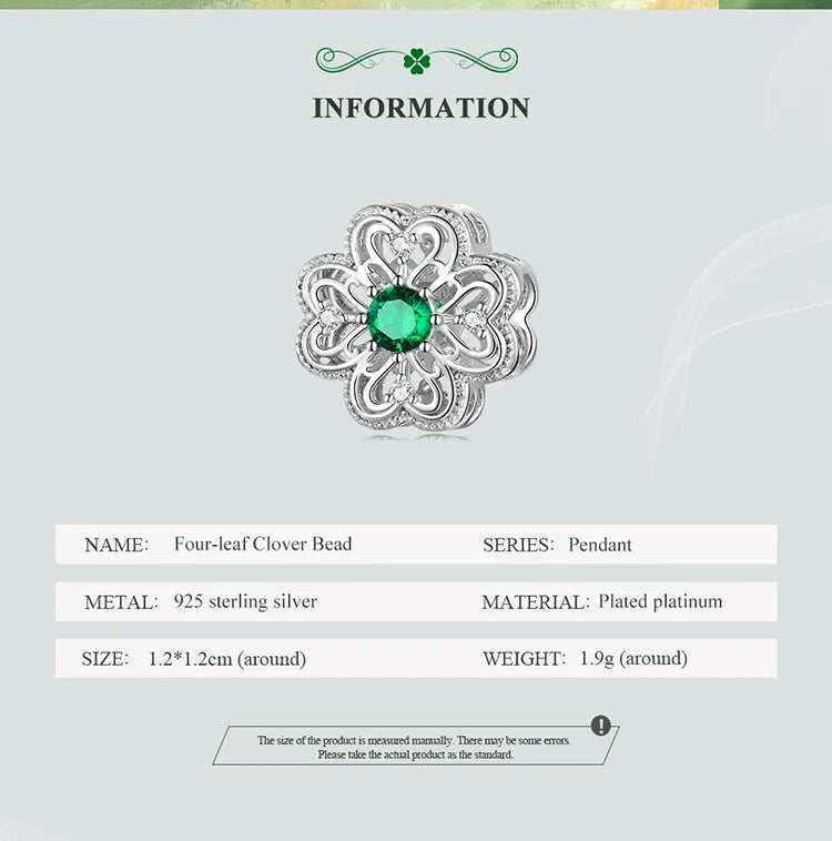 100%925 Sterling Silver Four-Leaf Clover Pendant Charm For Women Fit Bracelet DIY Necklace Jewelry Birthday Party Gift