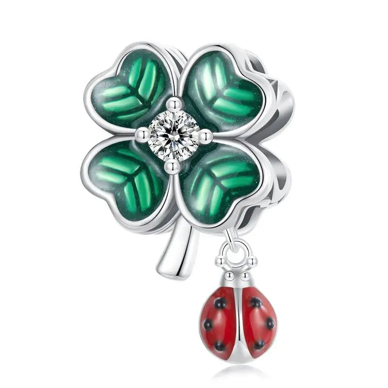 100%925 Sterling Silver Four-Leaf Clover Pendant Charm For Women Fit Bracelet DIY Necklace Jewelry Birthday Party Gift