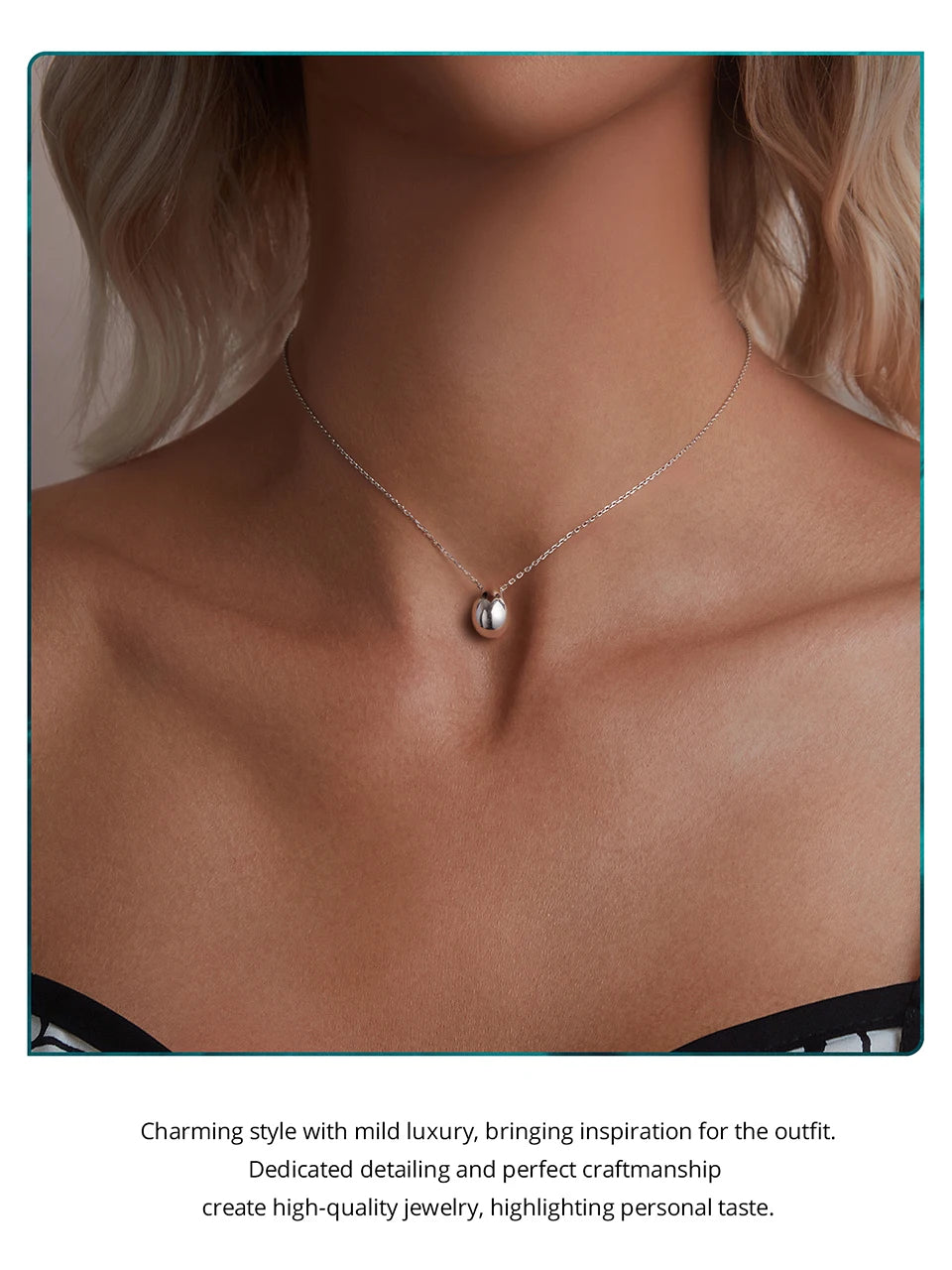 Solid 925 Sterling Silver Dainty Pear Pendant Necklace for Women, White Gold Plated Teardrop Pendant Necklaces