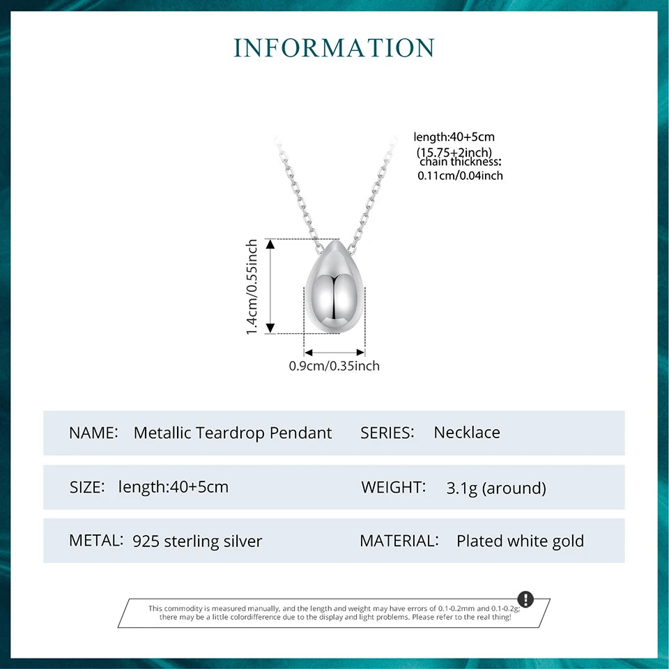 Solid 925 Sterling Silver Dainty Pear Pendant Necklace for Women, White Gold Plated Teardrop Pendant Necklaces
