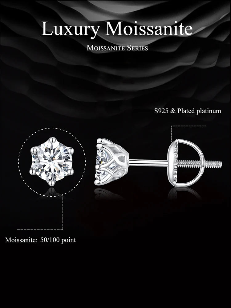 Moissanite Wedding Stud Earrings, White Gold Plated Brilliant Round Cut Lab Created Diamond 925 Silver Earrings for Women
