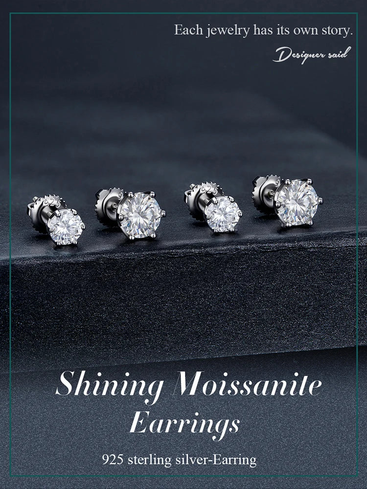 Moissanite Wedding Stud Earrings, White Gold Plated Brilliant Round Cut Lab Created Diamond 925 Silver Earrings for Women