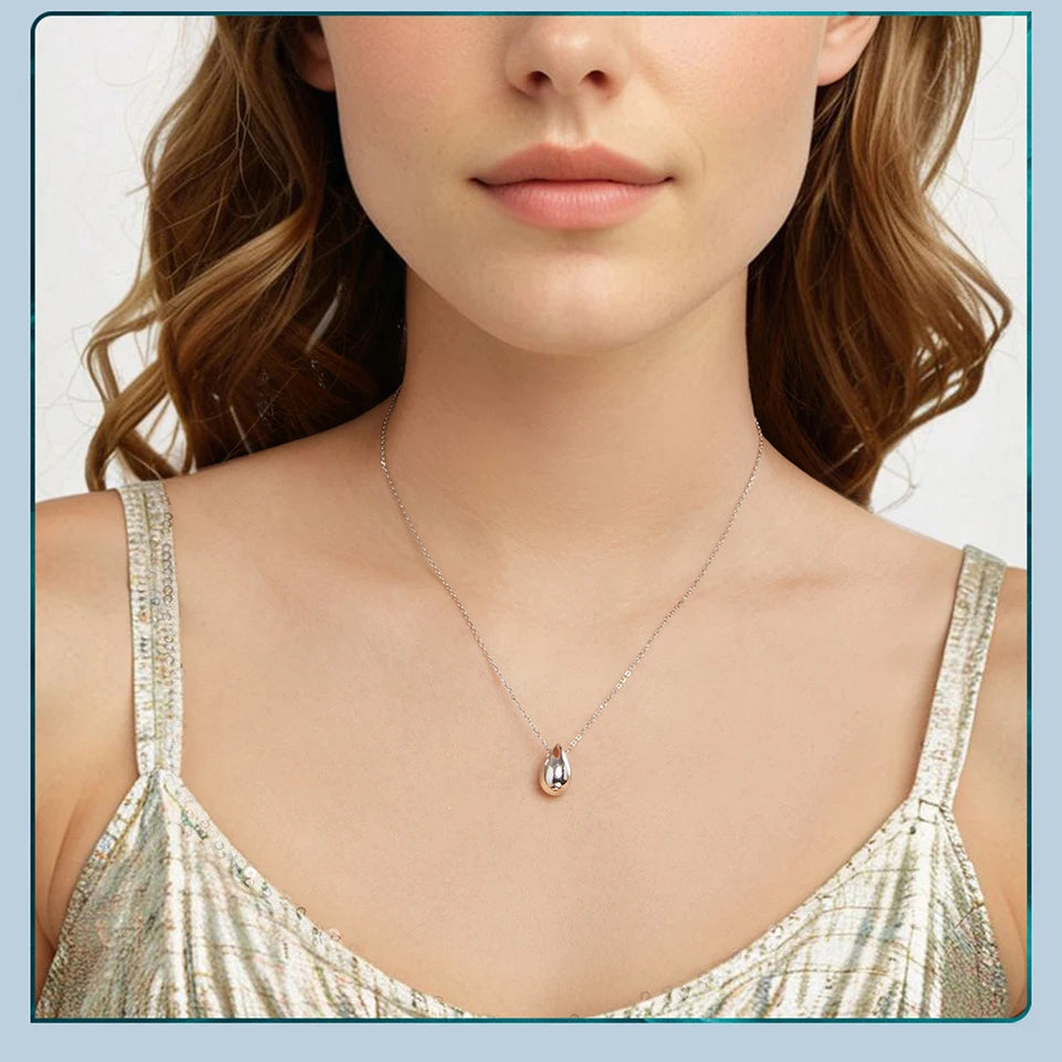 Solid 925 Sterling Silver Dainty Pear Pendant Necklace for Women, White Gold Plated Teardrop Pendant Necklaces