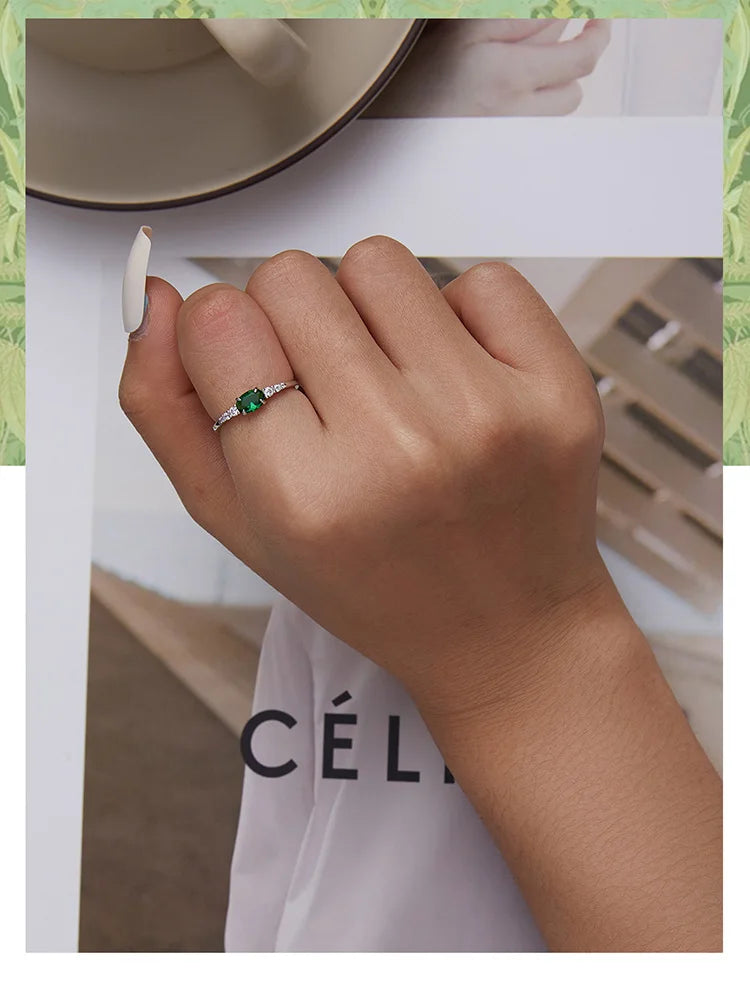 925 Sterling Silver Simple Gemstone Ring for Women Green Zirconium Ring Fine Jewelry Wedding Bridal Wedding Gift BSR265