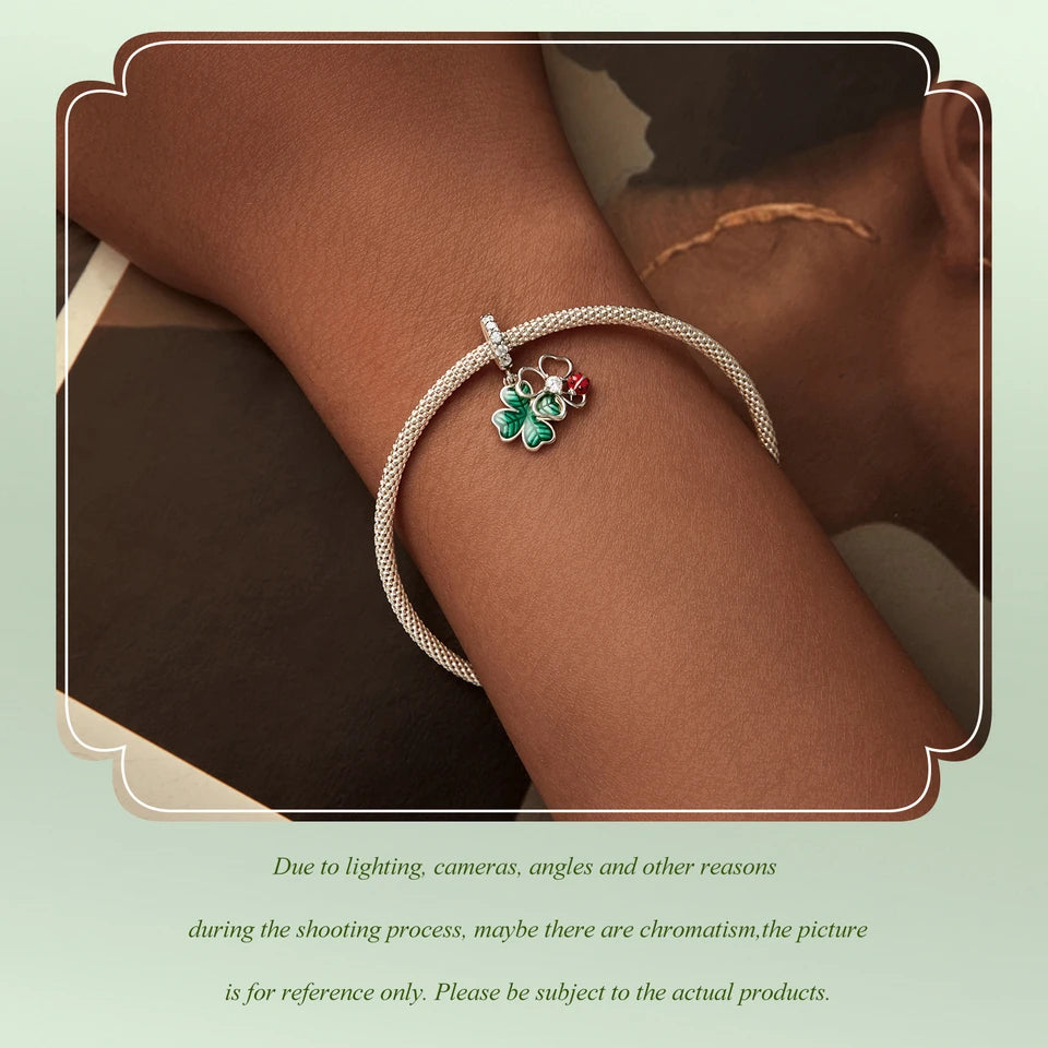 100%925 Sterling Silver Four-Leaf Clover Pendant Charm For Women Fit Bracelet DIY Necklace Jewelry Birthday Party Gift