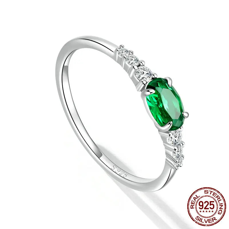 925 Sterling Silver Simple Gemstone Ring for Women Green Zirconium Ring Fine Jewelry Wedding Bridal Wedding Gift BSR265