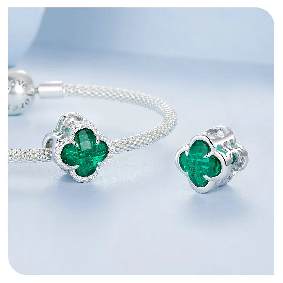 100%925 Sterling Silver Four-Leaf Clover Pendant Charm For Women Fit Bracelet DIY Necklace Jewelry Birthday Party Gift