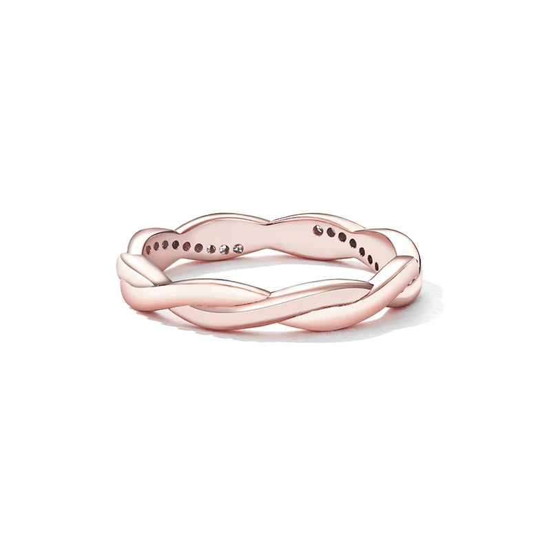 925 Sterling Silver Simple Twisted Ring 14K Gold Plated Cubic Zirconia Eternity Band for Women 3 Colors BSR248