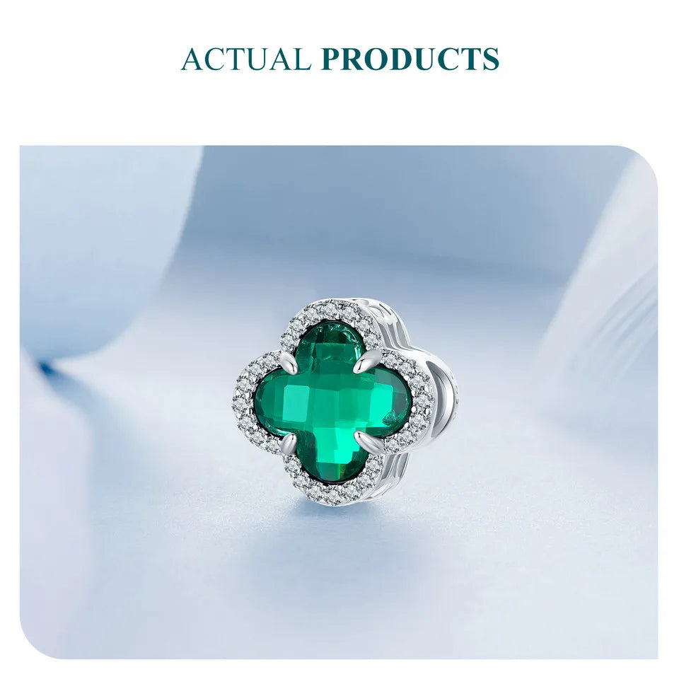 100%925 Sterling Silver Four-Leaf Clover Pendant Charm For Women Fit Bracelet DIY Necklace Jewelry Birthday Party Gift