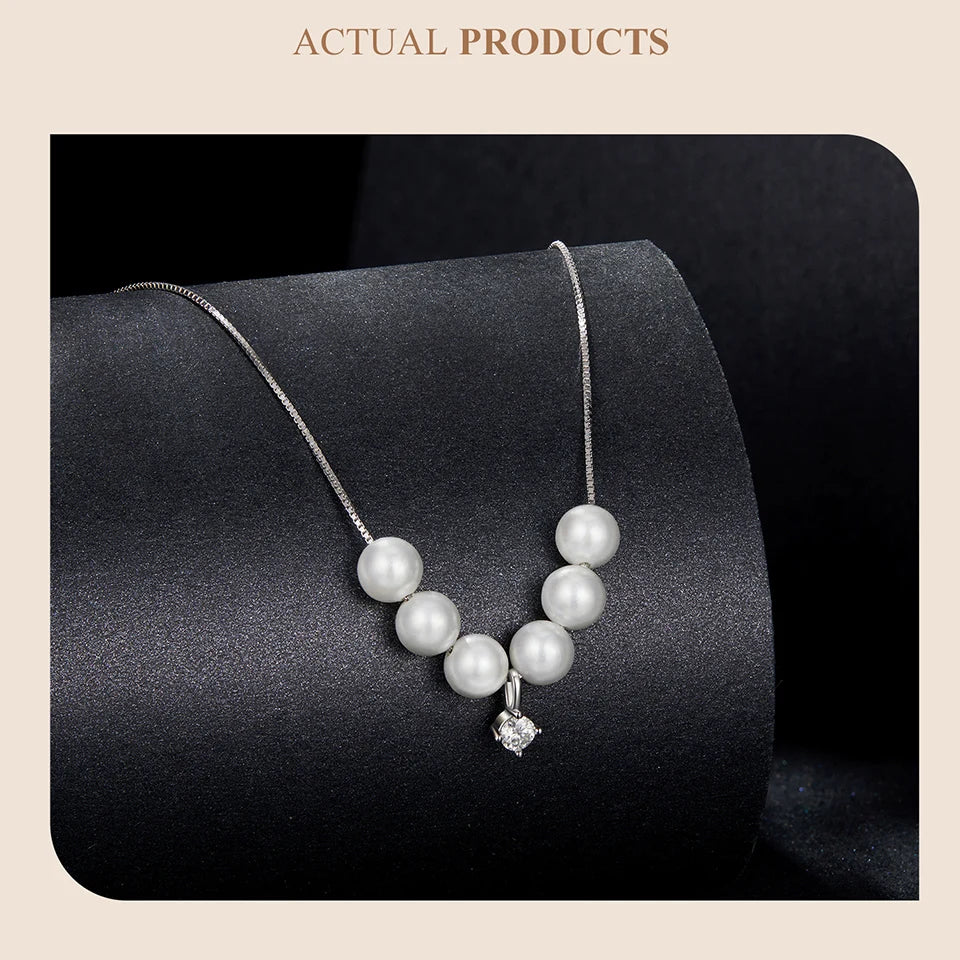 Elegant Moissanite Pearl Pendant Necklace For Women Wedding Party 925 Sterling Silver with White Gold Plating Jewelry